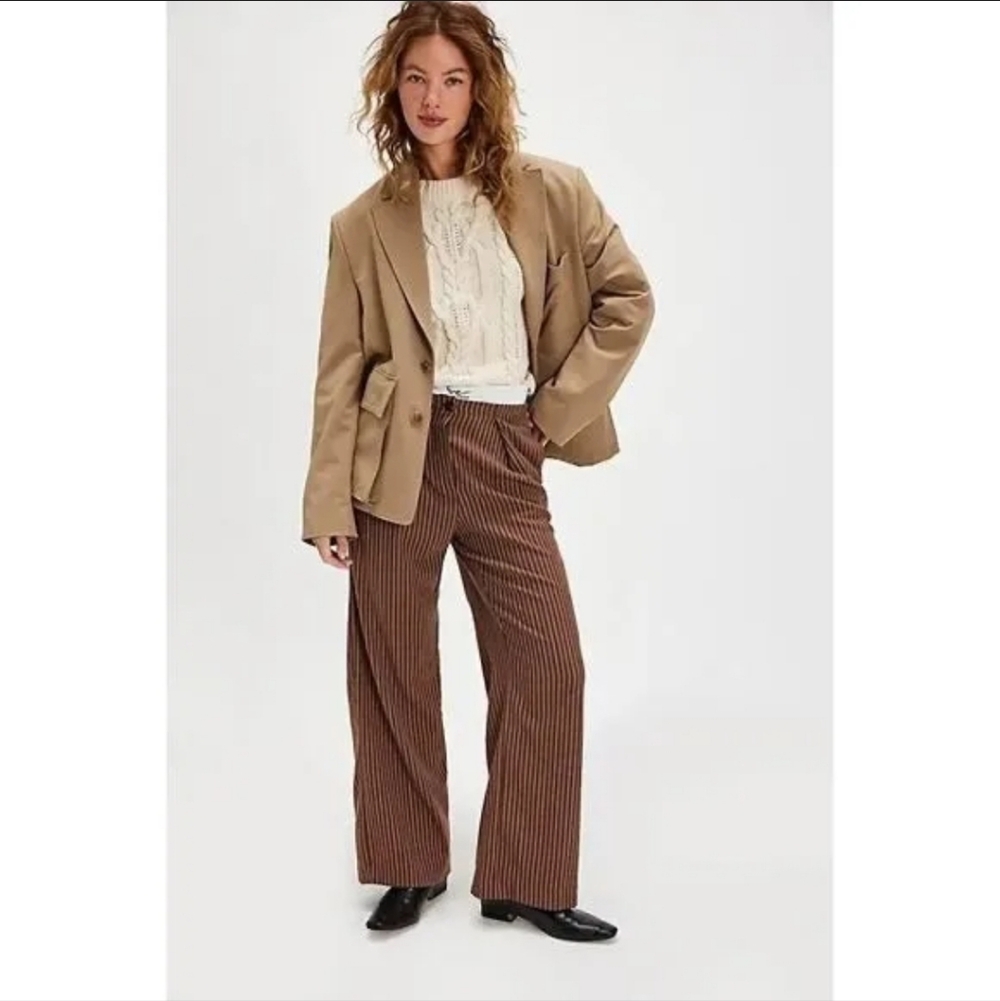 Free People Chocolate Brown Pinstripe Trouser New Without Tags - Picture 2 of 4